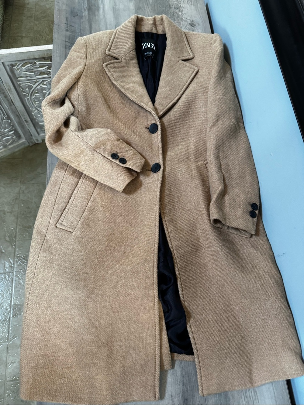 Zara Camel Single-Breasted Tailored Coat - Picture 2 of 7
